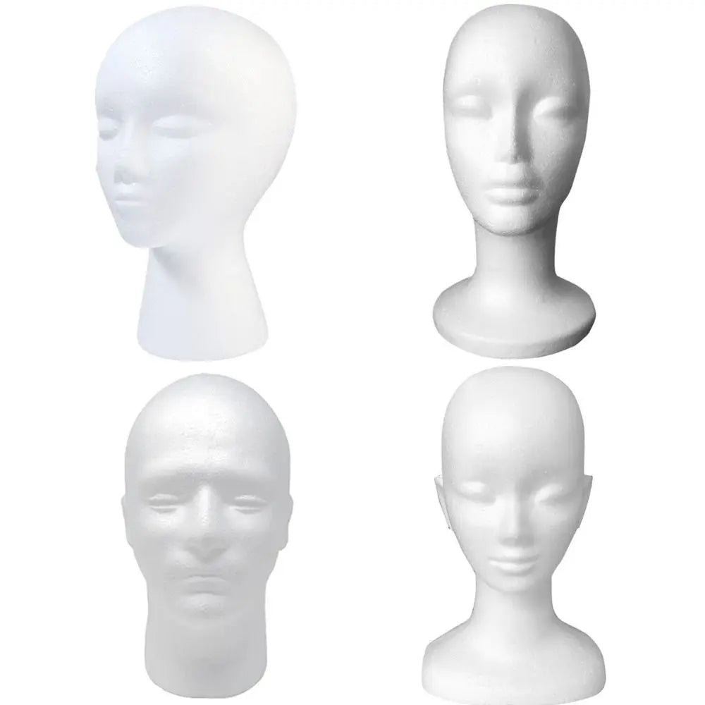 1 tête de mannequin en mousse pour perruque, lunettes et chapeau, présentoir pour accessoires capillaires, modèle de tête féminine.