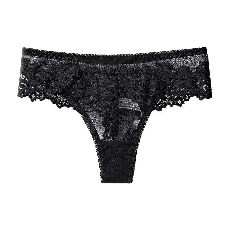 Culotte en dentelle noire sexy pour femme, string taille basse, lingerie respirante brodée, sous-vêtements séduisants