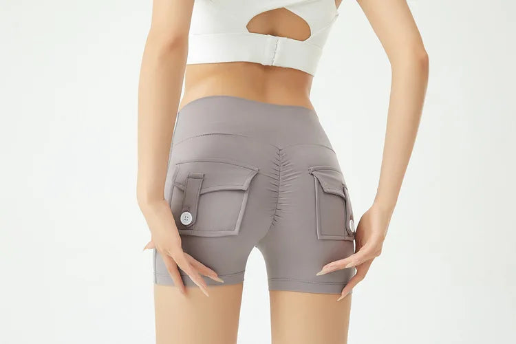 Short de fitness Peach Butt pour femme, pantalon cargo trois-quarts à séchage rapide avec poche, legging de yoga gainant pour l'été