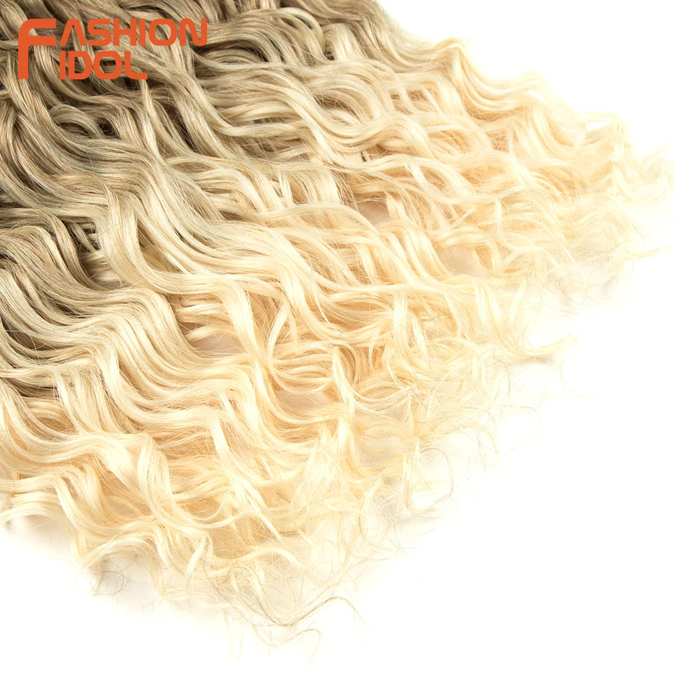 Extensions de cheveux bouclés FASHION IDOL, ondulations profondes, torsades, 50 cm, blond ombré, crochet synthétique.
