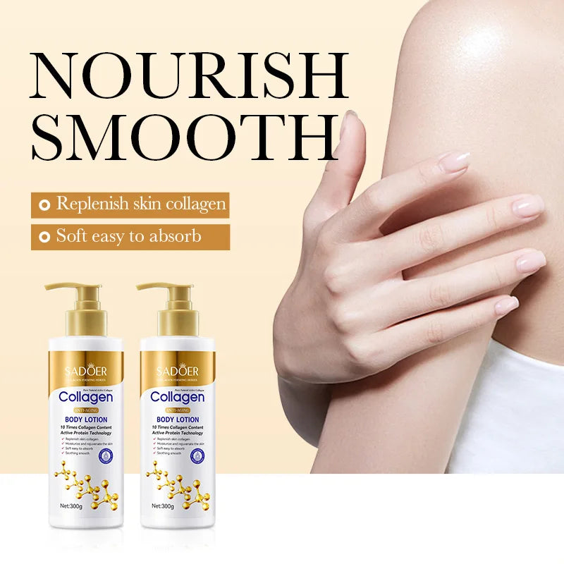 Lotion corporelle au collagène pour raffermir et hydrater la peau - Soin hydratant intense anti-âge pour peaux sèches et relâchées, nourrissante 300 g/pièce