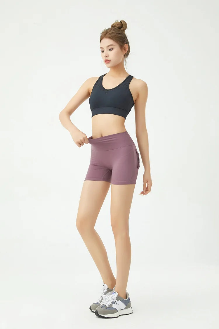 Short de fitness Peach Butt pour femme, pantalon cargo trois-quarts à séchage rapide avec poche, legging de yoga gainant pour l'été