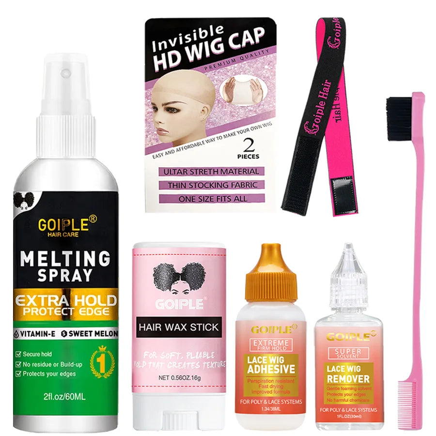 GOIPLE Lace Wig Melting Spray Toupee Adhesives Wig Frontal Closure Synthetic Hair Forehead Closure Glue with Styling Accessories