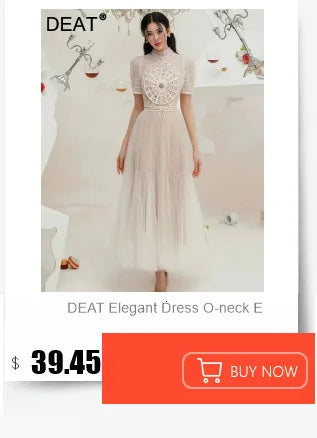 DEAT Elegant Dress O-neck Embroidery Gauze Patchwork A-line Solid Women's Evening Party Dresses 2026 Spring New Fashion 35Z927