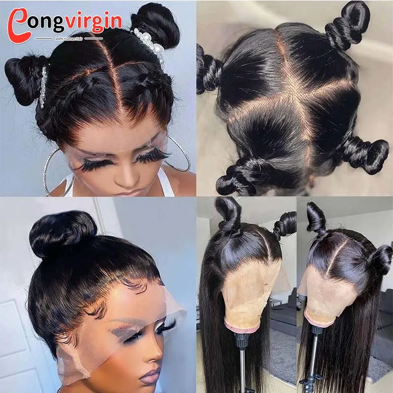 Perruque 5x5 sans colle, cheveux humains, prête à porter, dentelle prédécoupée, perruque lisse à lace front pour femmes