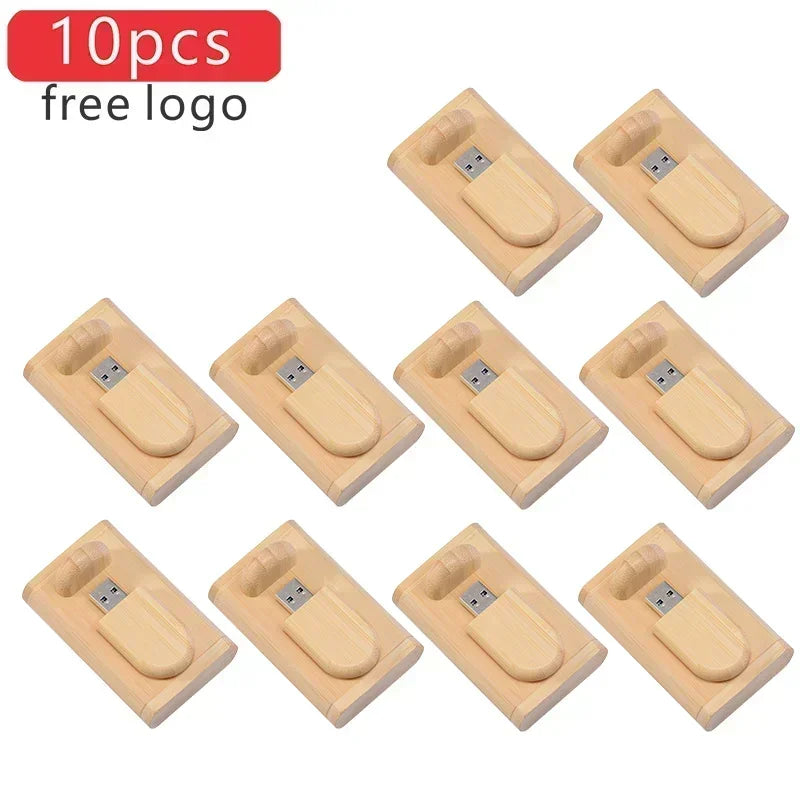 JASTER Lot de 10 clés USB 2.0 en bois (logo personnalisable) - 4 Go, 8 Go, 16 Go, 32 Go, 64 Go, 128 Go - Cadeau de mariage