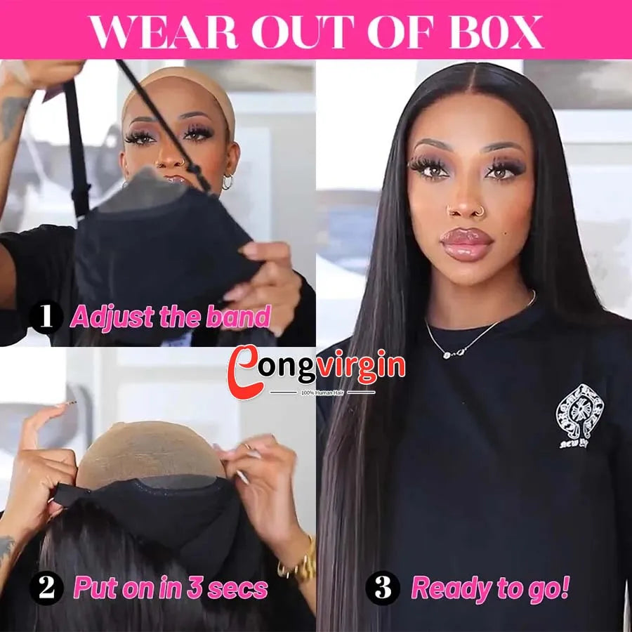 Perruque 5x5 sans colle, cheveux humains, prête à porter, dentelle prédécoupée, perruque lisse à lace front pour femmes