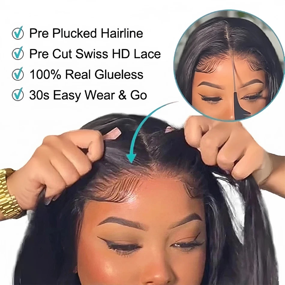Perruques sans colle en cheveux humains, prêtes à porter, raides comme des baguettes, 76 cm (30 pouces), pré-coupées, avec fermeture en dentelle HD 4x4 ou 5x5. 100 % cheveux humains.