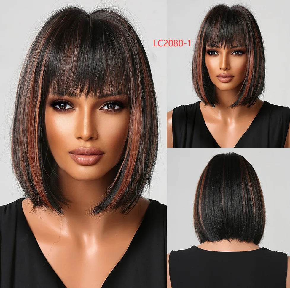 Perruque synthétique blanche, blonde et grise avec frange, coupe courte et lisse, idéale pour le cosplay et le quotidien. Cheveux naturels et résistants à la chaleur.