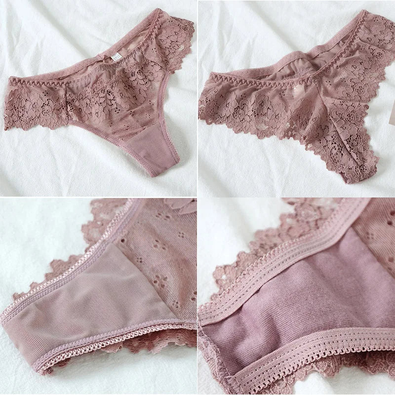 Culotte en dentelle noire sexy pour femme, string taille basse, lingerie respirante brodée, sous-vêtements séduisants