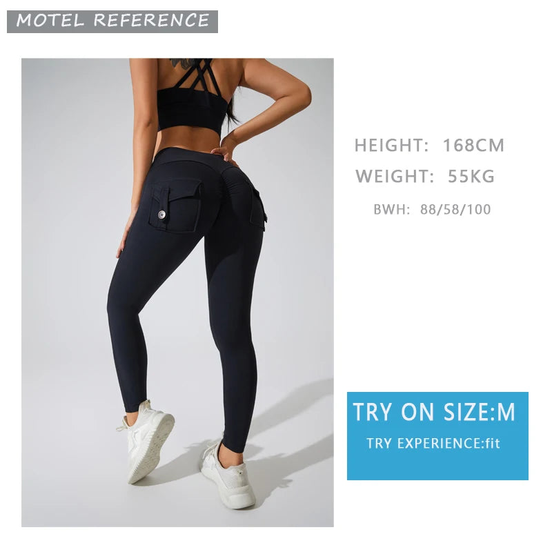 Pantalon de yoga en nylon DIAS FIT JOY, avec poches arrière, effet push-up, respirant et sans coutures apparentes.