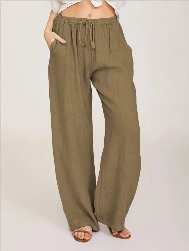 Nouveaux vêtements décontractés d'été et d'automne pour femmes en Europe, en Amérique et en Europe. Pantalons décontractés amples en coton et chanvre.
