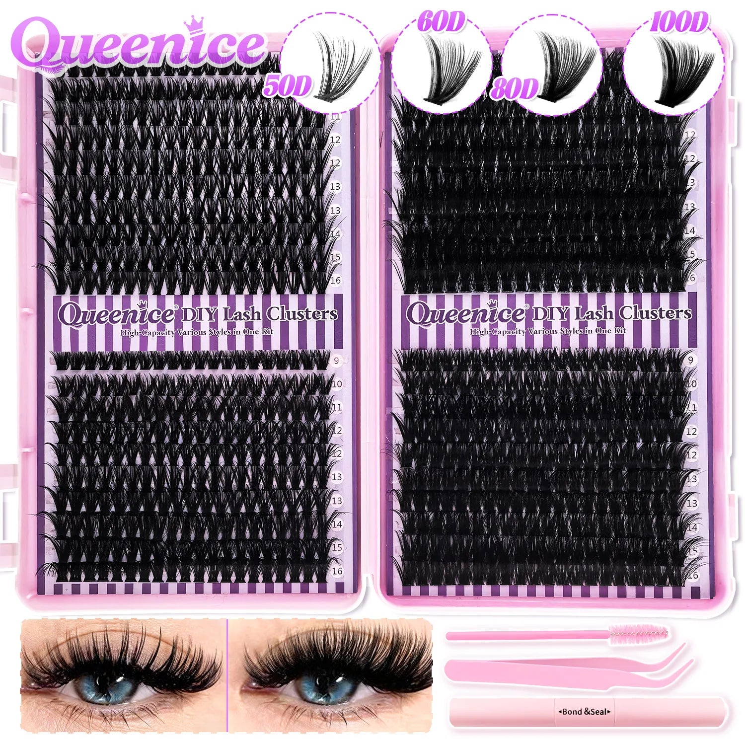 Kit d'extension de cils à faire soi-même : faux cils individuels de 9 à 16 mm avec colle et fixateur, effet naturel et vaporeux.