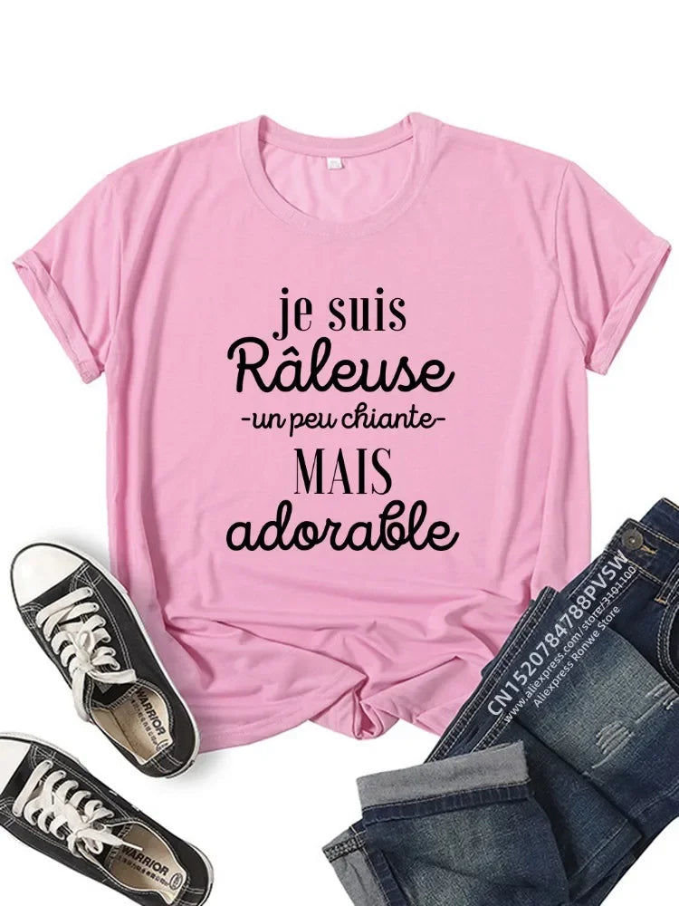 Hauts Harajuku noirs, roses et rouges, vêtements pour femmes, France, t-shirt graphique amusant avec inscription, style fille, manches courtes