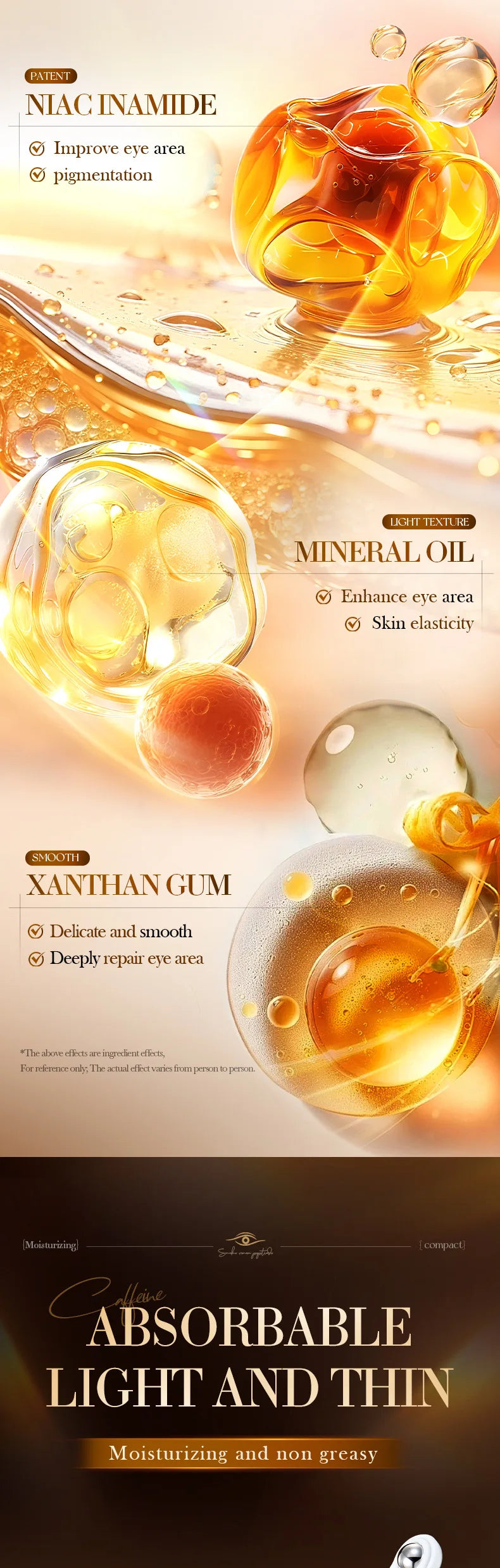 Crema de masaje para el contorno de ojos con péptidos de veneno de serpiente y cafeína de SADOER, antiarrugas, antiojeras, antienvejecimiento e hidratante para el cuidado de la piel del contorno de ojos.