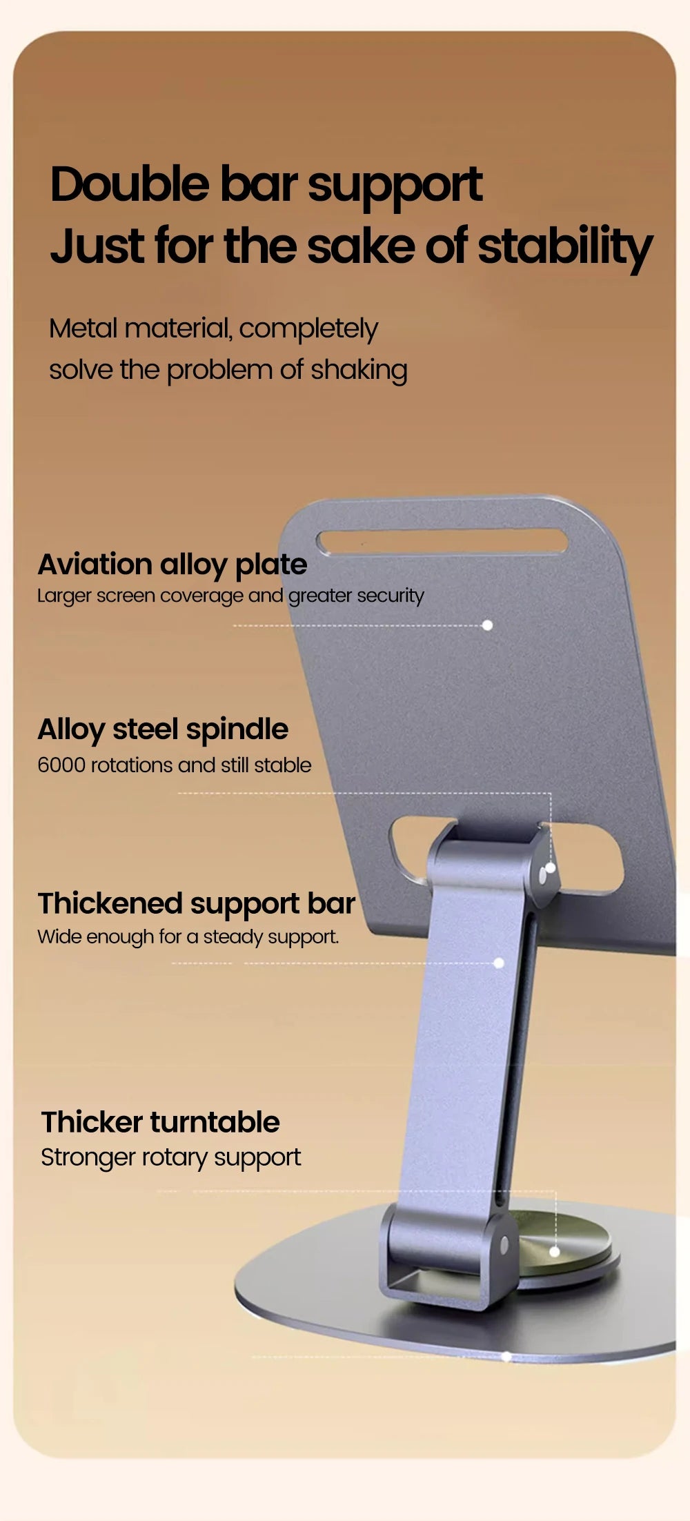 Support de téléphone portable rotatif Olaf pour table, compatible iPad, Samsung et iPhone 15, 14 et 13 pouces.