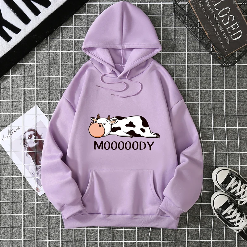 Sweat-shirts à capuche pour femme, imprimé vache tachetée kawaii, respirants, amples et chauds, en polaire, vêtements de sport automne-hiver