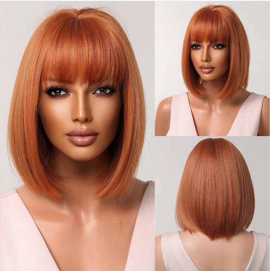 Perruque synthétique blanche, blonde et grise avec frange, coupe courte et lisse, idéale pour le cosplay et le quotidien. Cheveux naturels et résistants à la chaleur.