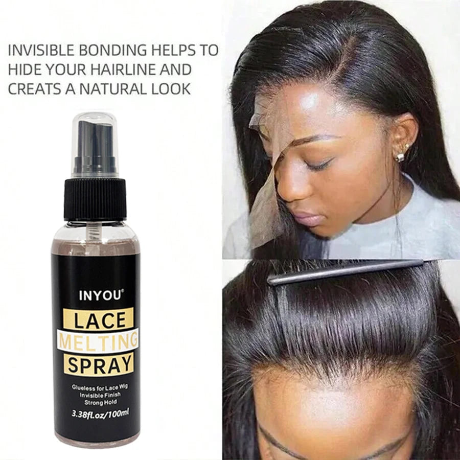 Spray fijador y fundente para pelucas de encaje de 100 ml. Adhesivo fuerte para pelucas con acabado natural. Pegamento para pelucas con encaje frontal. Spray fijador súper resistente.