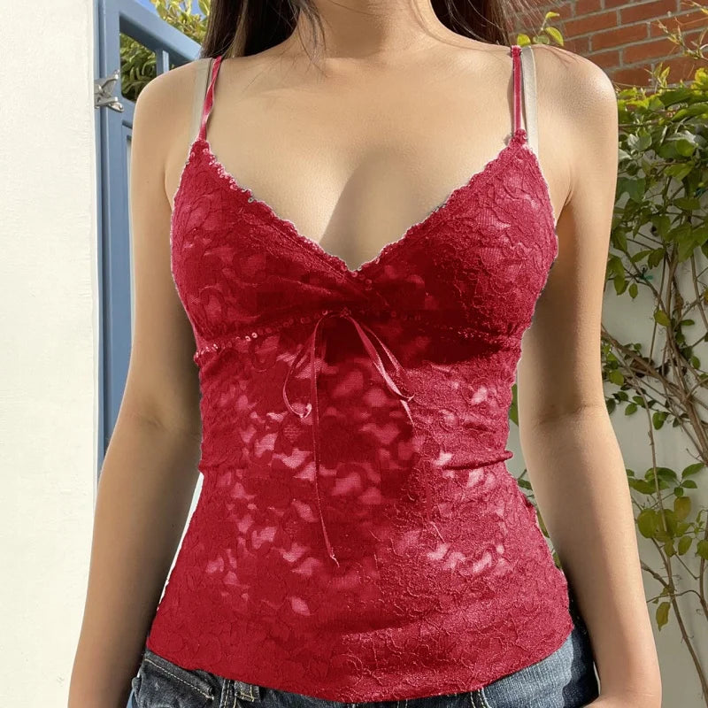 Hauts Fairycore Y2K, vêtements esthétiques pour femmes des années 2000, débardeur sans manches à bretelles spaghetti et col en V, style Coquette, streetwear