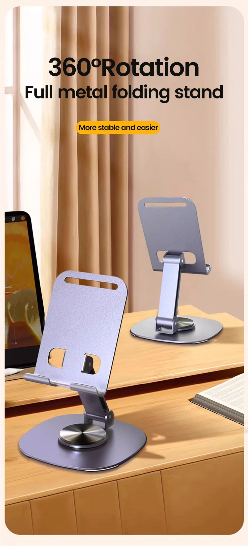 Support de téléphone portable rotatif Olaf pour table, compatible iPad, Samsung et iPhone 15, 14 et 13 pouces.