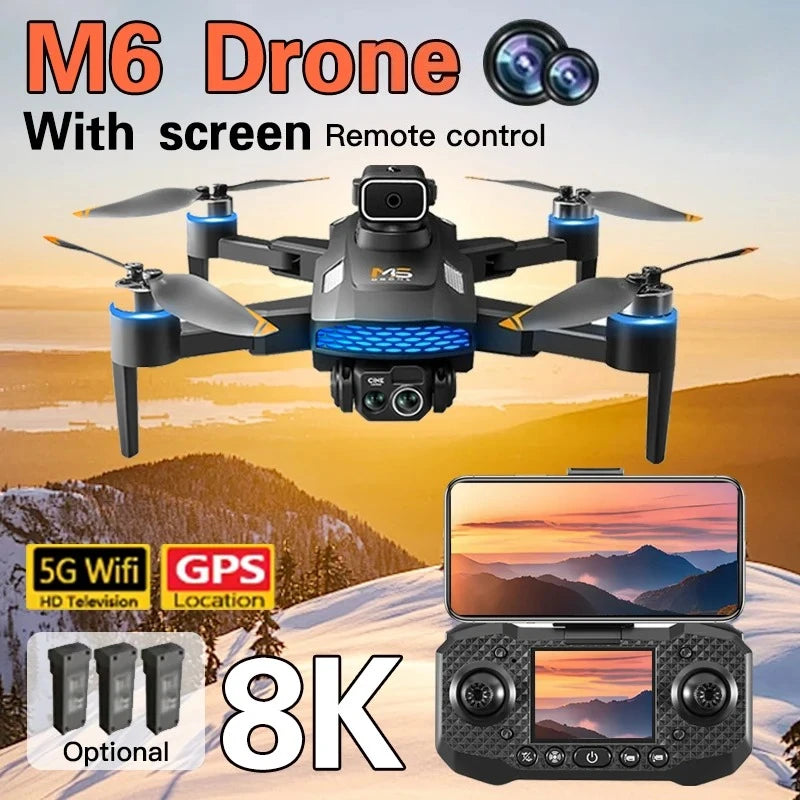 Drone M6 8K Pro original avec caméra HD 4K FPV Wi-Fi 5G pour prises de vue aériennes professionnelles. Quadricoptère radiocommandé avec écran intégré.
