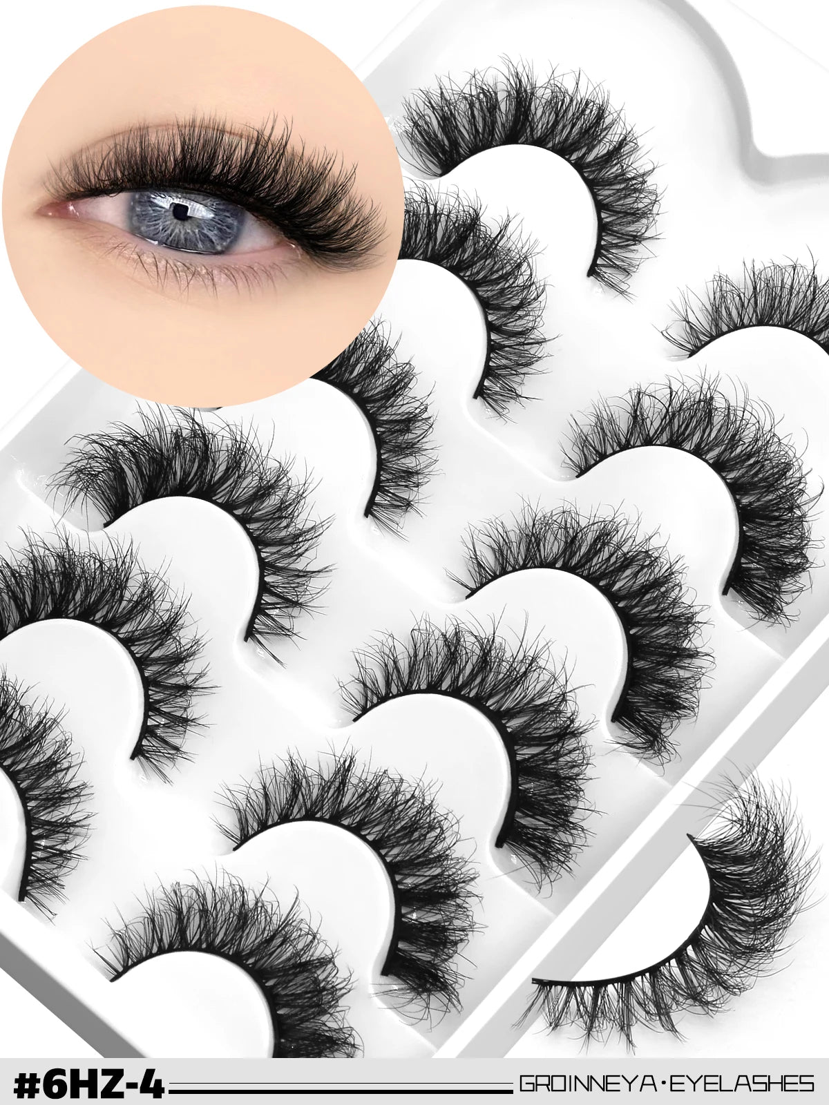 Cils en vison 3D GROINNEYA, effet chat, volume léger et vaporeux, effet naturel et aérien, bande flexible et légère