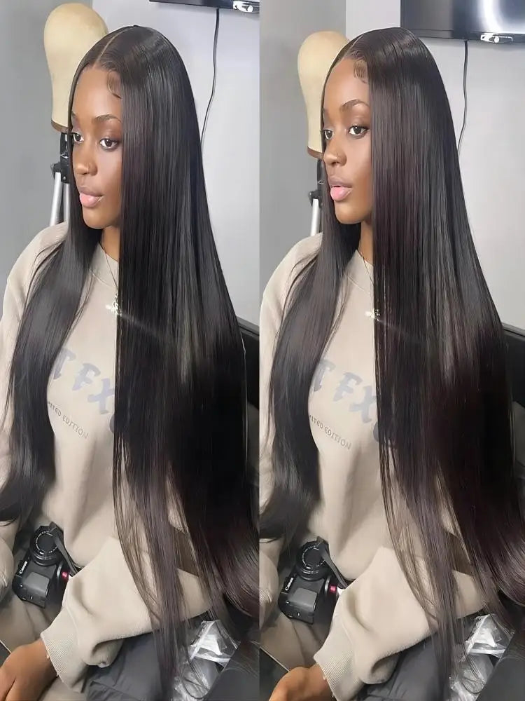 Perruque frontale de 40 à 46 pouces, densité 200, pour femmes noires, perruques brésiliennes en cheveux humains, 5x5, raides comme des baguettes, perruque frontale en dentelle transparente HD