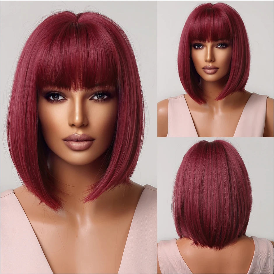 Perruque synthétique blanche, blonde et grise avec frange, coupe courte et lisse, idéale pour le cosplay et le quotidien. Cheveux naturels et résistants à la chaleur.