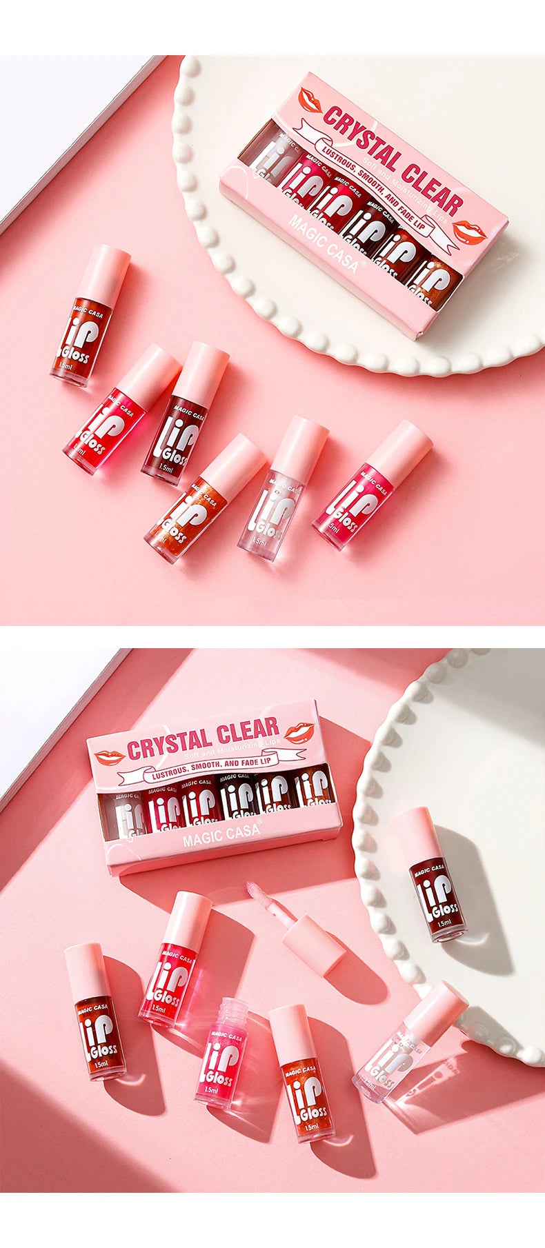 MAGIC CASA Lot de 6 flacons de gel hydratant pour les lèvres, longue tenue, pour des lèvres lisses et brillantes.