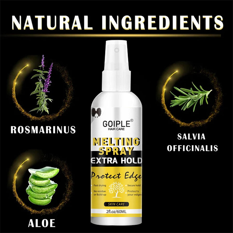 Spray fondant à séchage rapide, imperméable et puissant, dissolvant pour colle à perruque, cire lissante en bâtonnet, gel ou outil pour contrôler les frisottis et la ligne des cheveux.