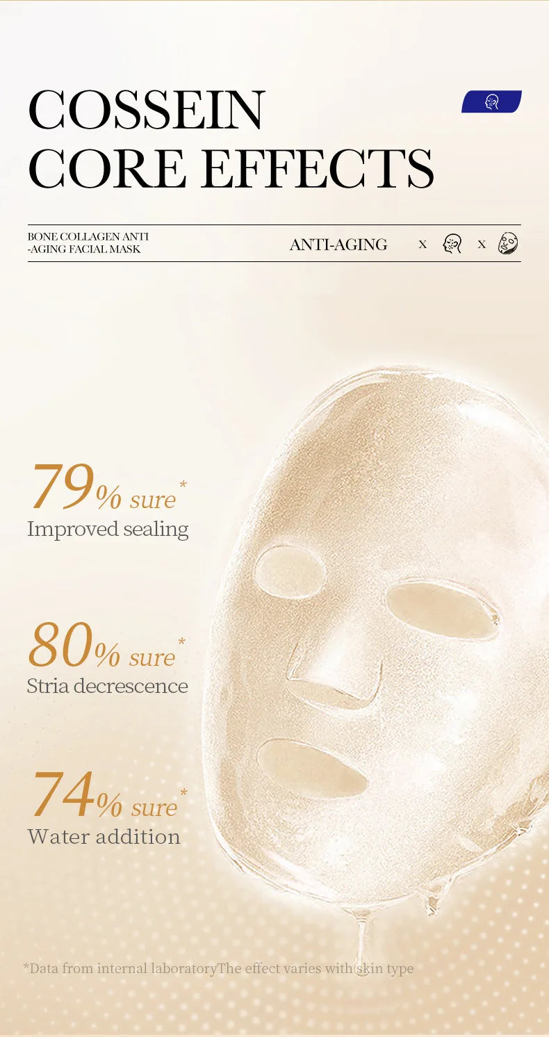 Lot de 10 masques visage anti-rides au collagène, hydratants, anti-âge, réparateurs et éclaircissants. Soin du visage. Masques en tissu.