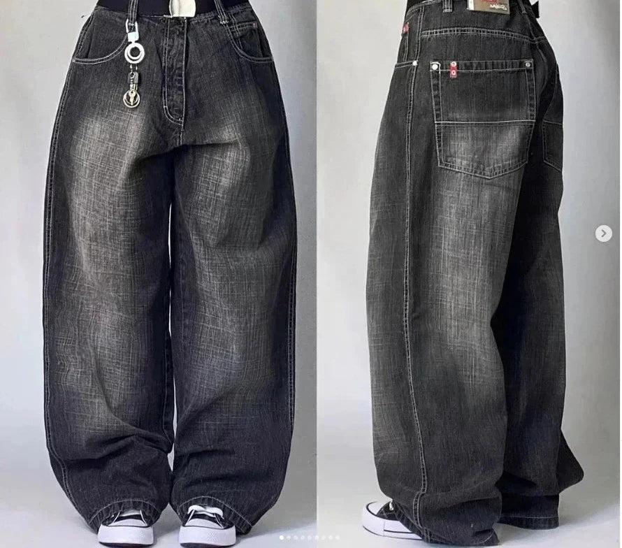 Jean tendance streetwear brodé de têtes de mort pour femme, style Harajuku Y2K, pantalon droit à jambes larges, style Joker, jean décontracté pour couple
