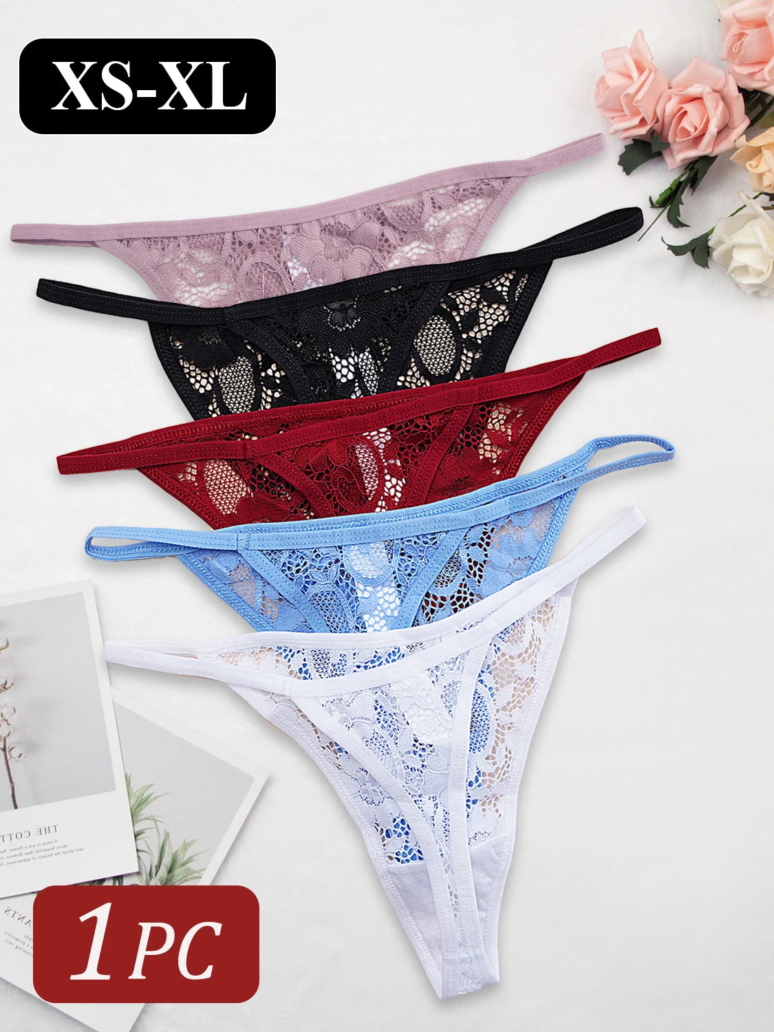 String sexy en dentelle semi-transparente, ultra-fin, taille basse, dos en T, 1 pièce, pour femme, tailles XS à XL.