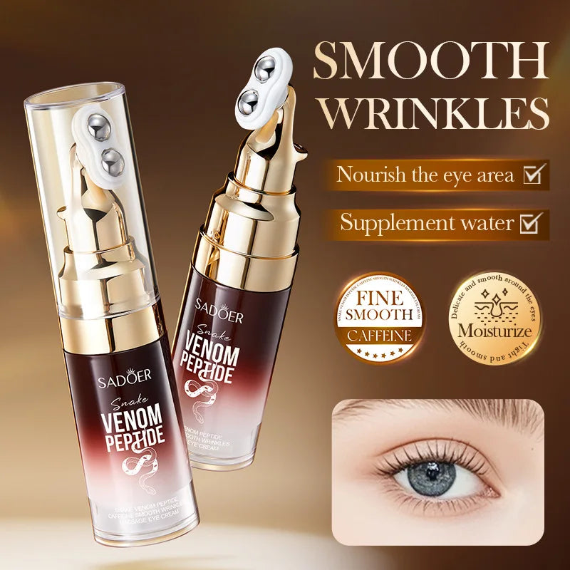 Crema de masaje para el contorno de ojos con péptidos de veneno de serpiente y cafeína de SADOER, antiarrugas, antiojeras, antienvejecimiento e hidratante para el cuidado de la piel del contorno de ojos.