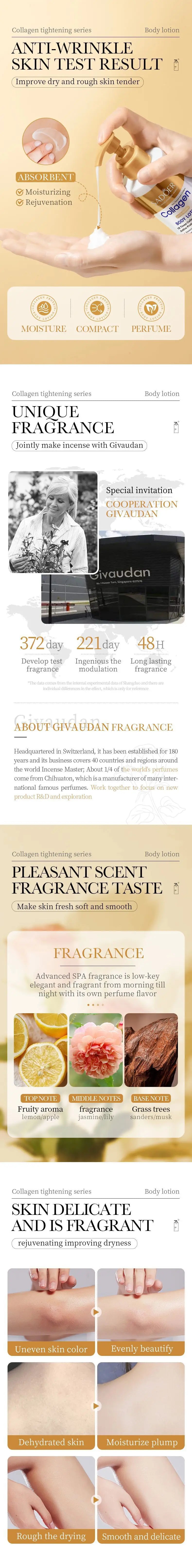 Lotion corporelle au collagène pour raffermir et hydrater la peau - Soin hydratant intense anti-âge pour peaux sèches et relâchées, nourrissante 300 g/pièce