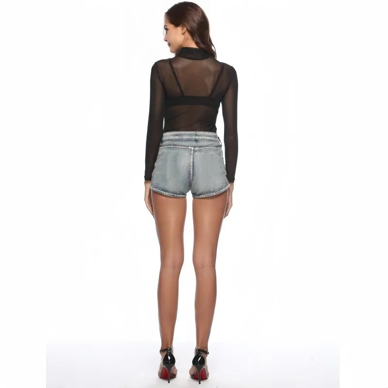 Women Black Long Sleeve Bodycon Body Suits Plus Size One-pieces See Through Bodysuits Sexy Shirts Tops for Woman Club Streetwear