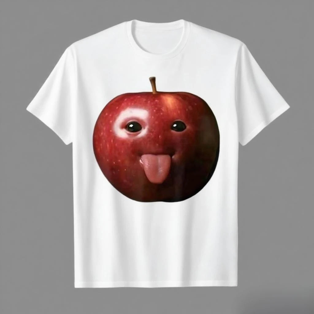 T-shirt humoristique pour femmes, style IA, Apple, génération Z, mème, BrainRot, langue tirée, col rond, manches courtes, vêtements pour femmes