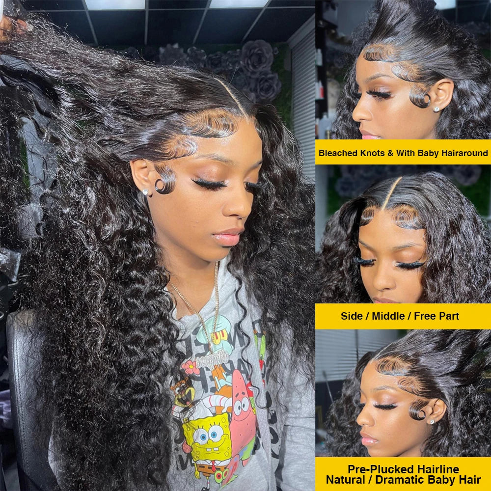 Peluca frontal HD transparente de ondas profundas 13x4/13x6, pelucas de cabello humano rizado con encaje frontal para mujer, peluca con cierre 5x5 para cabello mojado y ondulado.