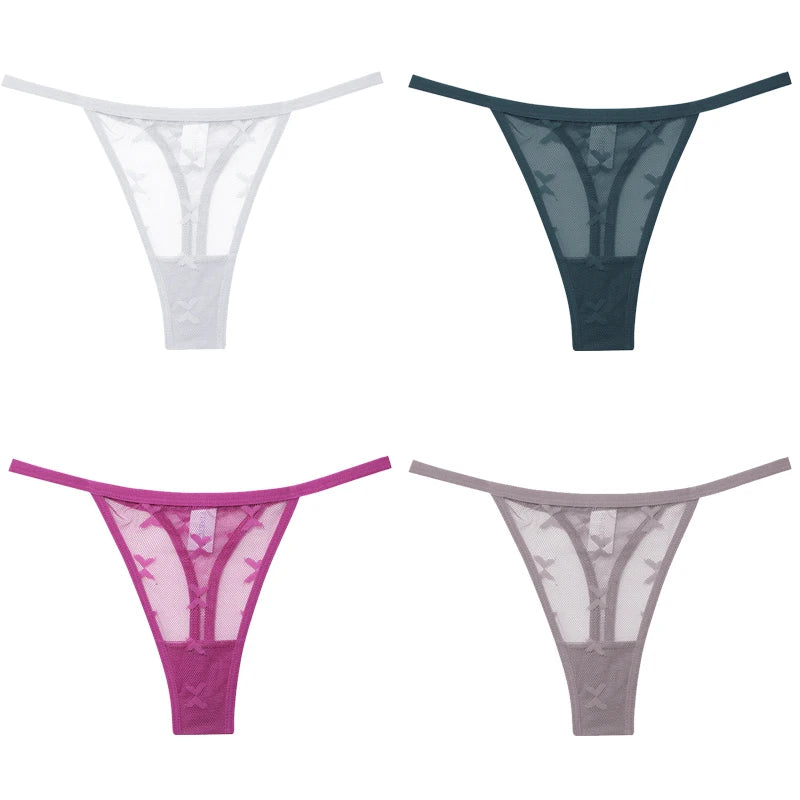 Lot de 4 culottes bikini en dentelle pour femme, strings sexy, tailles S à XL, sous-vêtements confortables dos nageur, lingerie sexy 2022