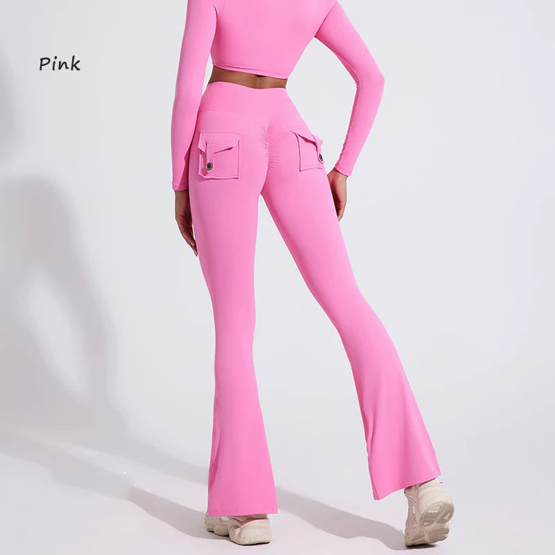 Pantalon de yoga taille haute à poches pour femme DIAS FIT JOY, effet push-up, séchage rapide, idéal pour la course, le sport et la salle de gym.