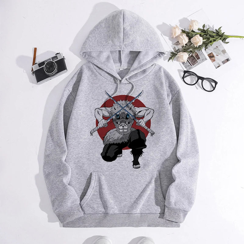 Japanese Anime Demon Slayer Hoodie Unisex Kamado Tanjirou Graphic Sweatshirts Greys Y2k Harajuku Fashion Cartoon Pullover Winter