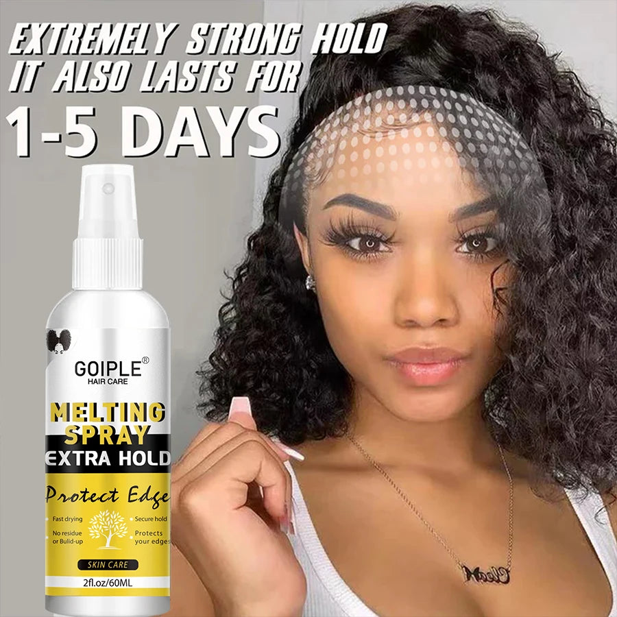 Spray fondant à séchage rapide, imperméable et puissant, dissolvant pour colle à perruque, cire lissante en bâtonnet, gel ou outil pour contrôler les frisottis et la ligne des cheveux.
