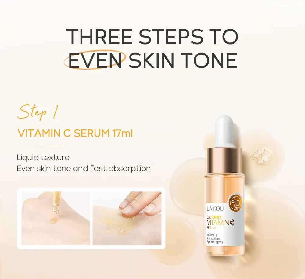 Set de 3 piezas LAIKOU Vitamina C 24K Golden Sakura Kit de cuidado facial Crema facial Sérum Crema para ojos Hidratante Antiarrugas