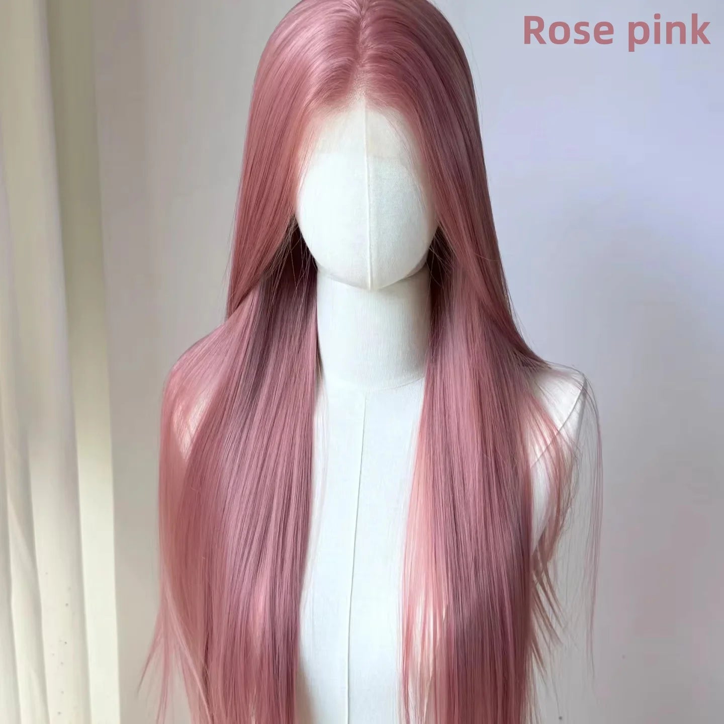 Perruque rose clair pour femme, perruque frontale en dentelle 13x4, 66 cm de long, lisse, en fibres synthétiques douces et naturelles résistantes à la chaleur, perruque cosplay