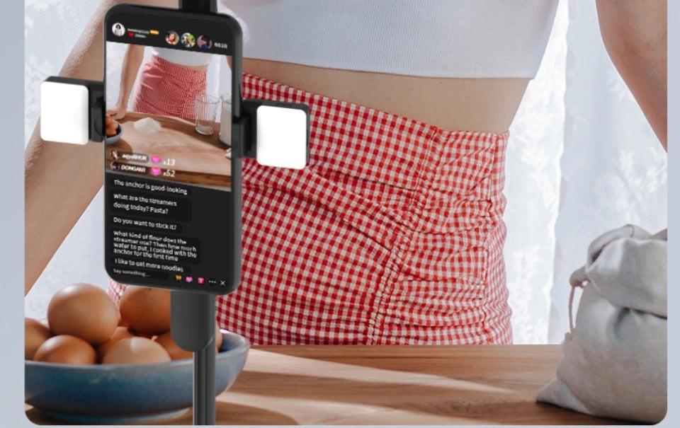 Perche à selfie sans fil FANGTUOSI 1750 mm, trépied, monopode pliable avec lumière LED pour smartphones, prise de vue stable et équilibrée en direct