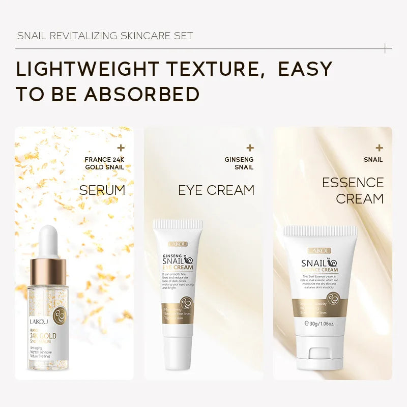 Set de 3 piezas LAIKOU Vitamina C 24K Golden Sakura Kit de cuidado facial Crema facial Sérum Crema para ojos Hidratante Antiarrugas
