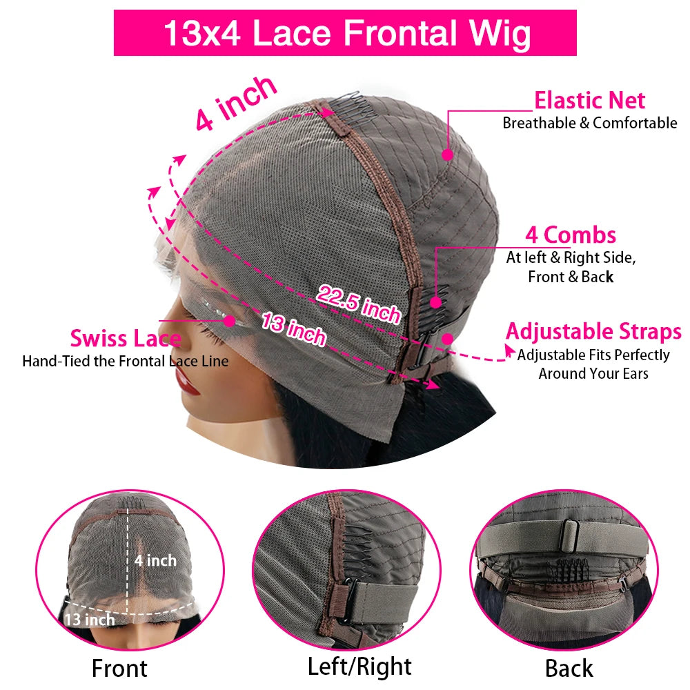 Perruque en cheveux humains pré-épilés, densité 200, 13x4 ou 13x6, lace frontale 360 HD transparente, longueur 40 ou 46 pouces, lisse, closure 5x5.