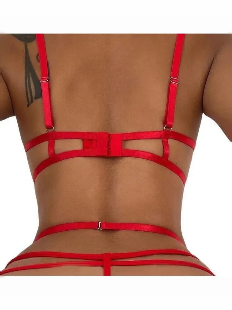 Ensemble de lingerie sexy en dentelle pour femme – Soutien-gorge à volants transparents et string taille haute à bretelles, sous-vêtements transparents élégants