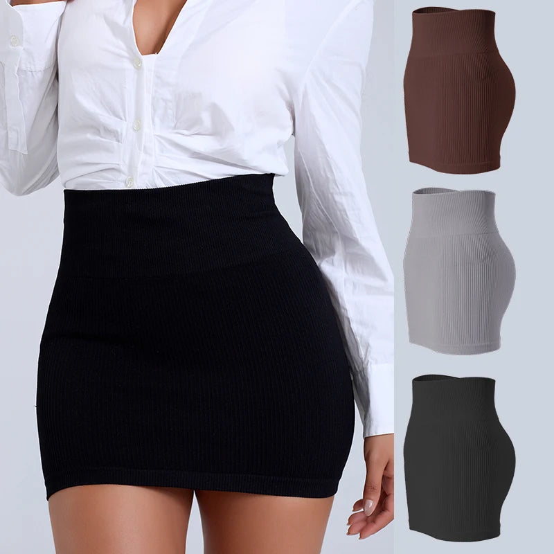 FINETOO Printemps Été Nouvelle Jupe Mini Taille Haute Élastique Noire Affinante en Tricot Court pour Femmes Professionnelles